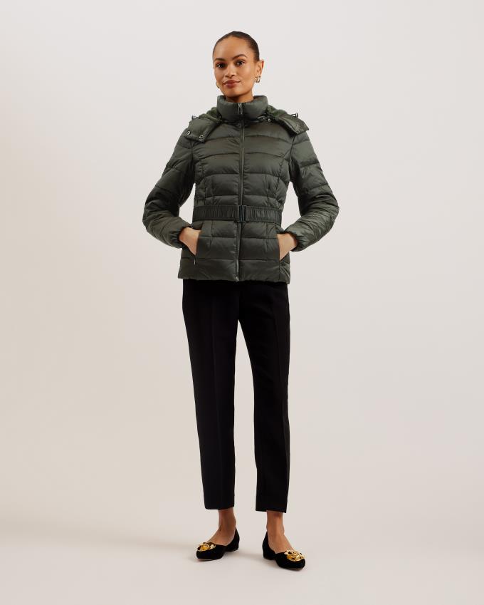 Manteau Ted Baker Belted Padded With Detachable Hood Vert Foncé Femme | LFF-70501783